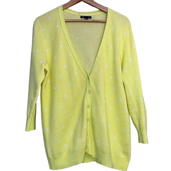 Gap Polka Dot Women's Cardigan Sweater Size L Yellow Button Up Long Sleeve - Picture 1 of 4